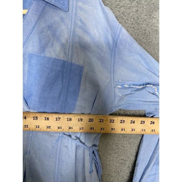 Free people we the free blue denim button up collared lightweight raw hem S - Picture 11 of 13